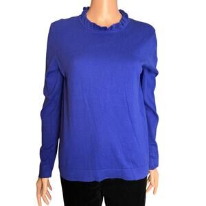 J. Crew Factory Women’s Medium Pullover Sweater Blue Ruffle Neck Feminine Cozy